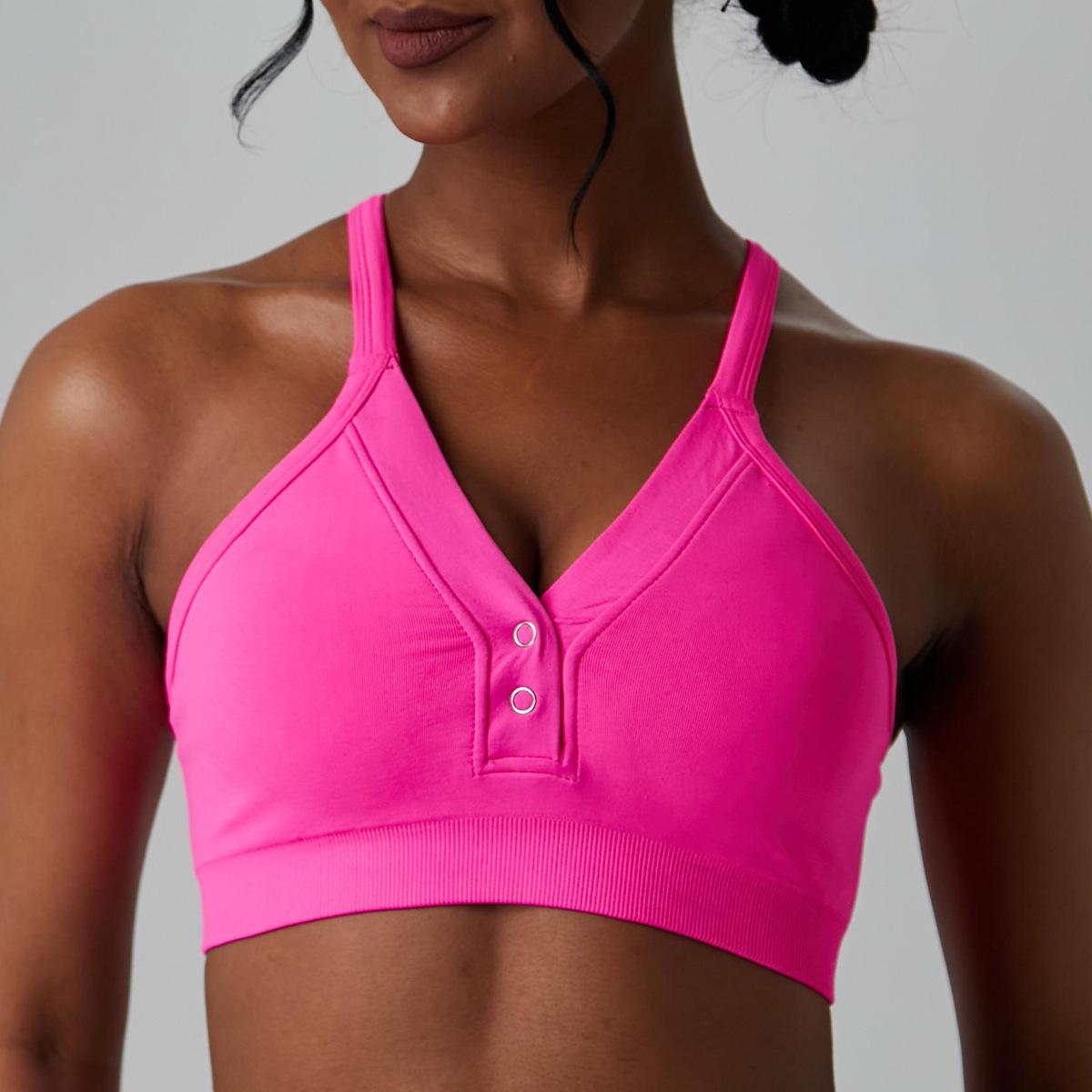 Lila Zen V Lila Zen Deep V Button-Down Backless Yoga Sports Bra