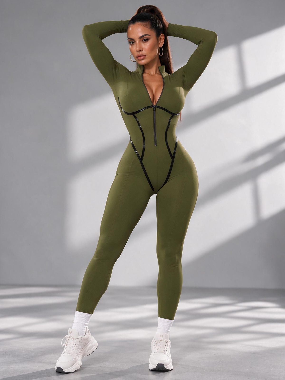SculptFit Zip-Front V-Neck Jumpsuit