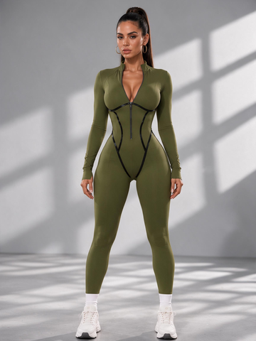 SculptFit Zip-Front V-Neck Jumpsuit