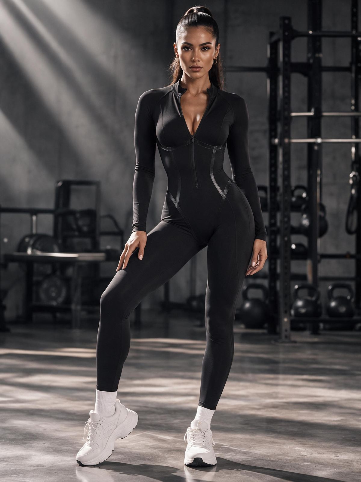 SculptFit Zip-Front V-Neck Jumpsuit