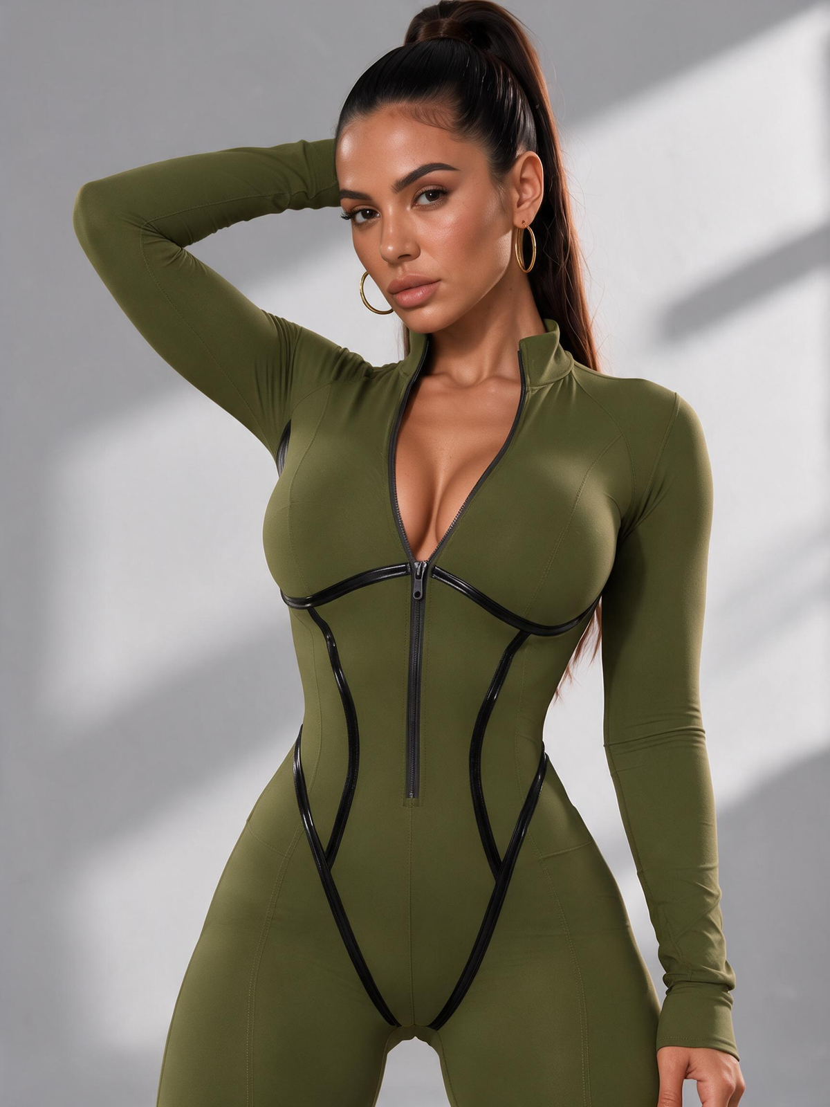 SculptFit Zip-Front V-Neck Jumpsuit