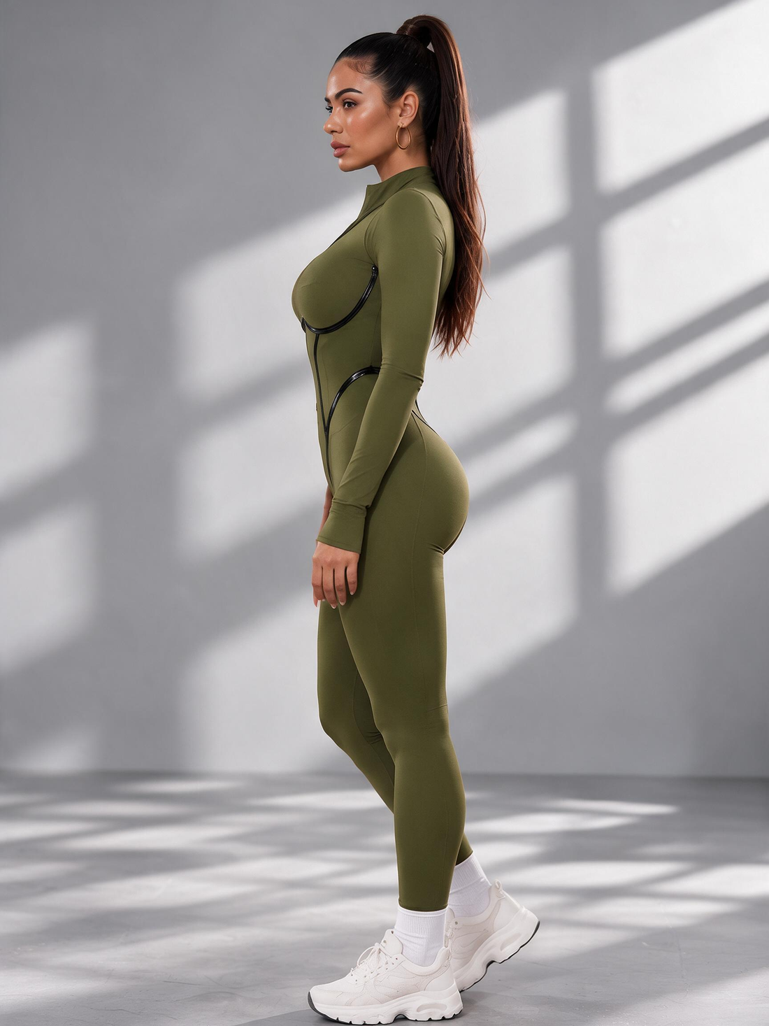 SculptFit Zip-Front V-Neck Jumpsuit