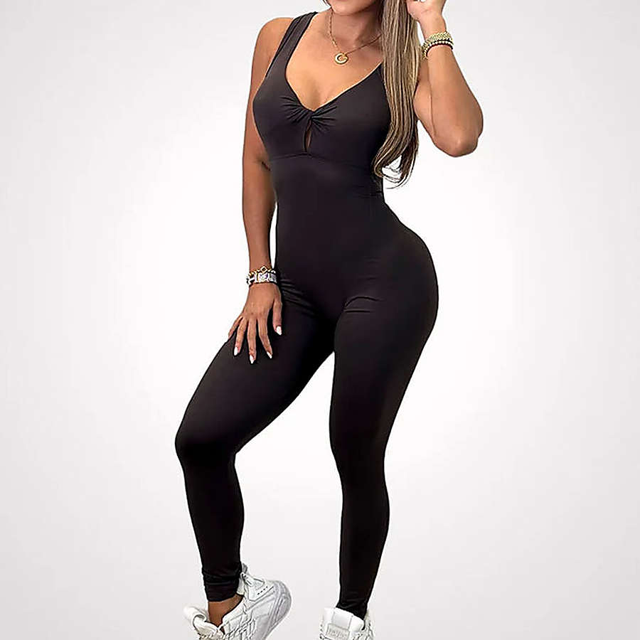 Lila Zen Twist-Front Strappy Open-Back Sculpt Jumpsuit