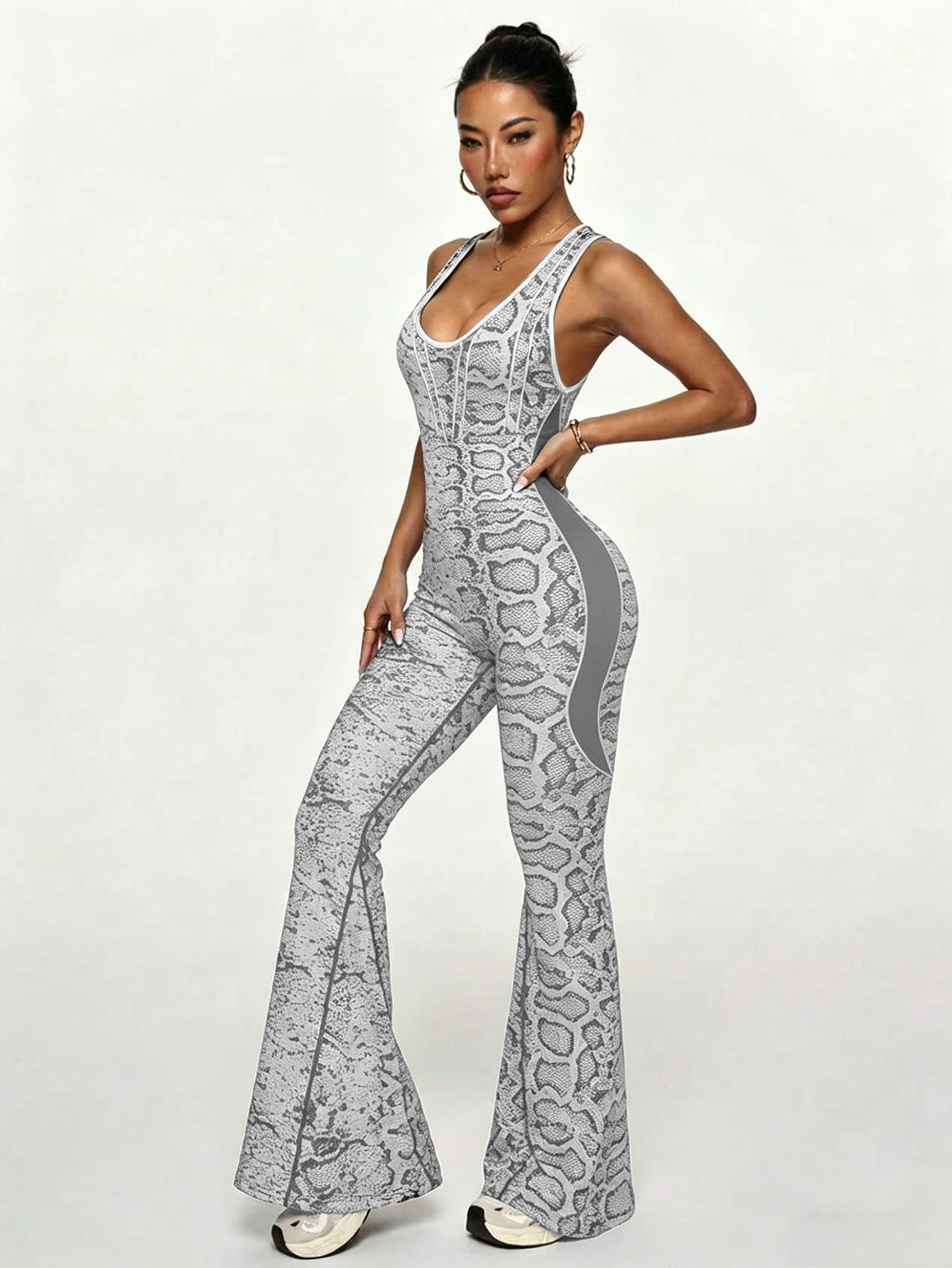 Lila Zen Serpentine Sculpt Backless Flared Yoga Jumpsuit