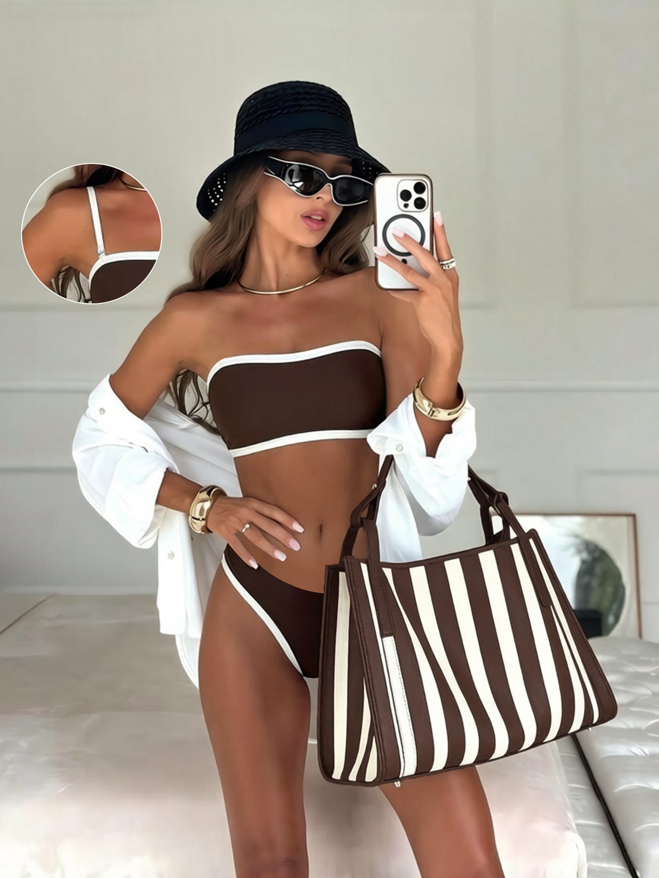 Lila Zen Contrast Trim Convertible Bandeau Bikini Set