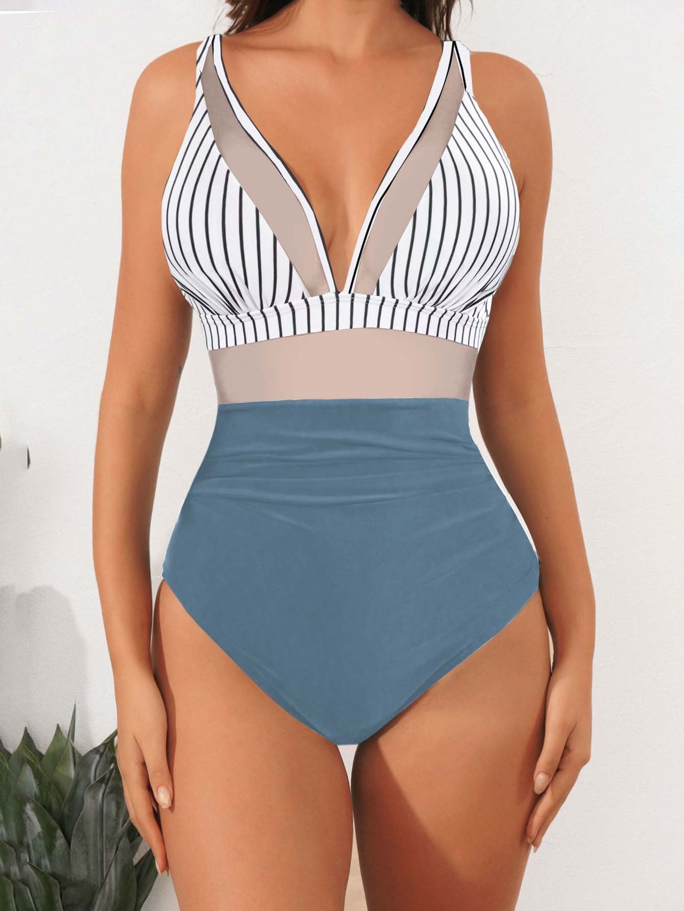 Lila Zen Plunge Mesh Tummy Control One-Piece Swimsuit