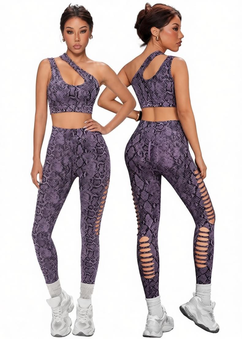 Lila Zen Asymmetric Python Print Cutout Yoga Set