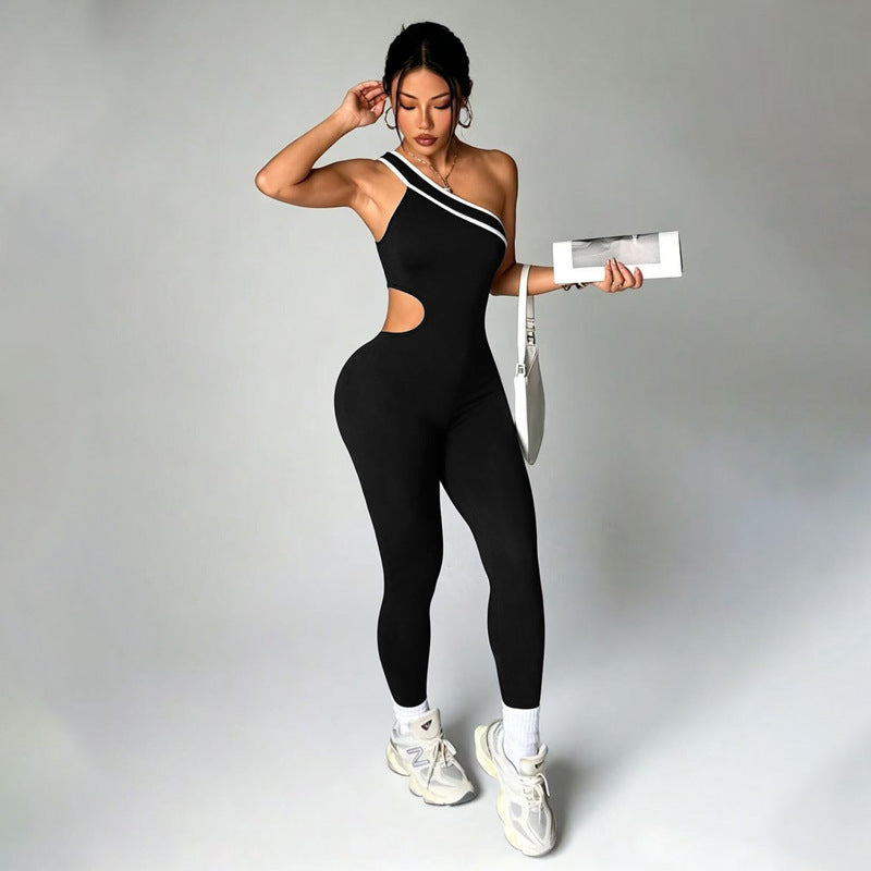 Lila Zen One-Shoulder Cutout Sculpt Yoga Jumpsuit