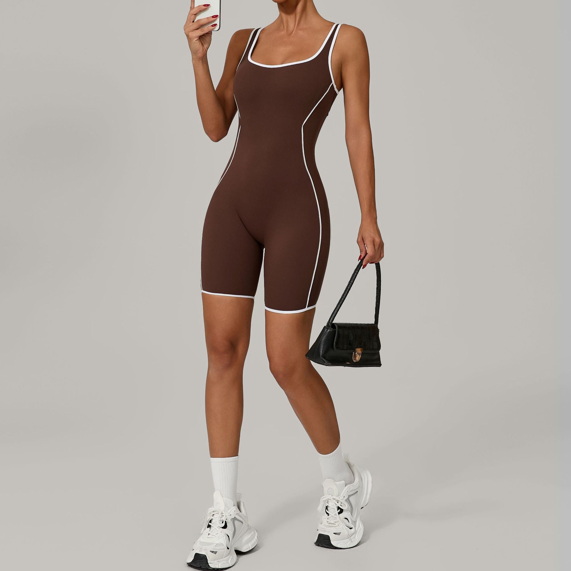 Lila Zen Contrast Trim Open Back Biker Short Romper