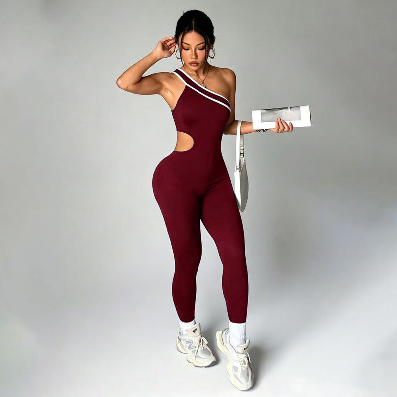 Lila Zen One-Shoulder Cutout Sculpt Yoga Jumpsuit