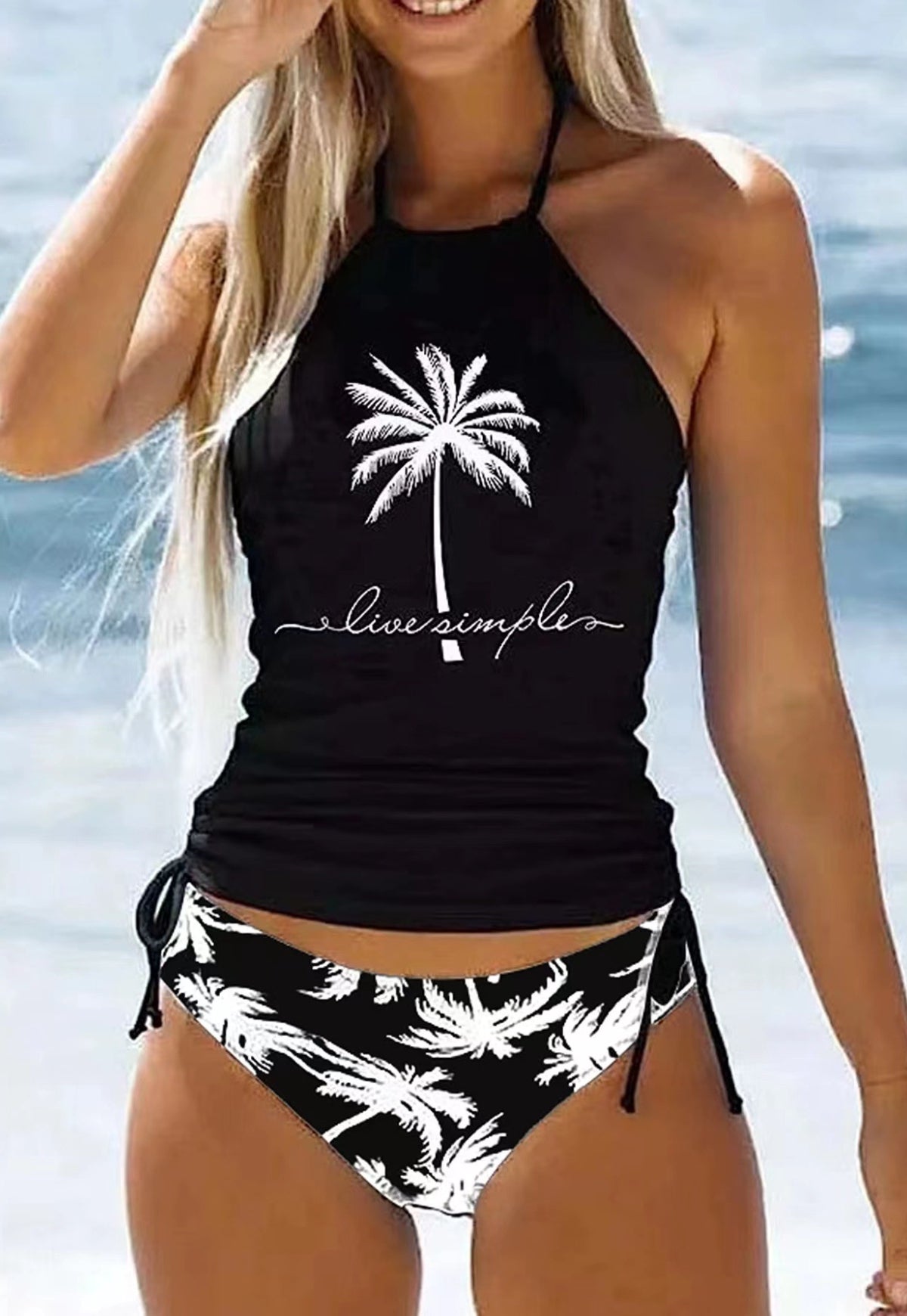Ruched Halter Tankini Set