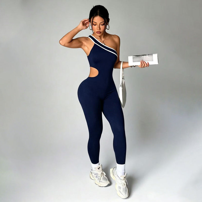 Lila Zen One-Shoulder Cutout Sculpt Yoga Jumpsuit