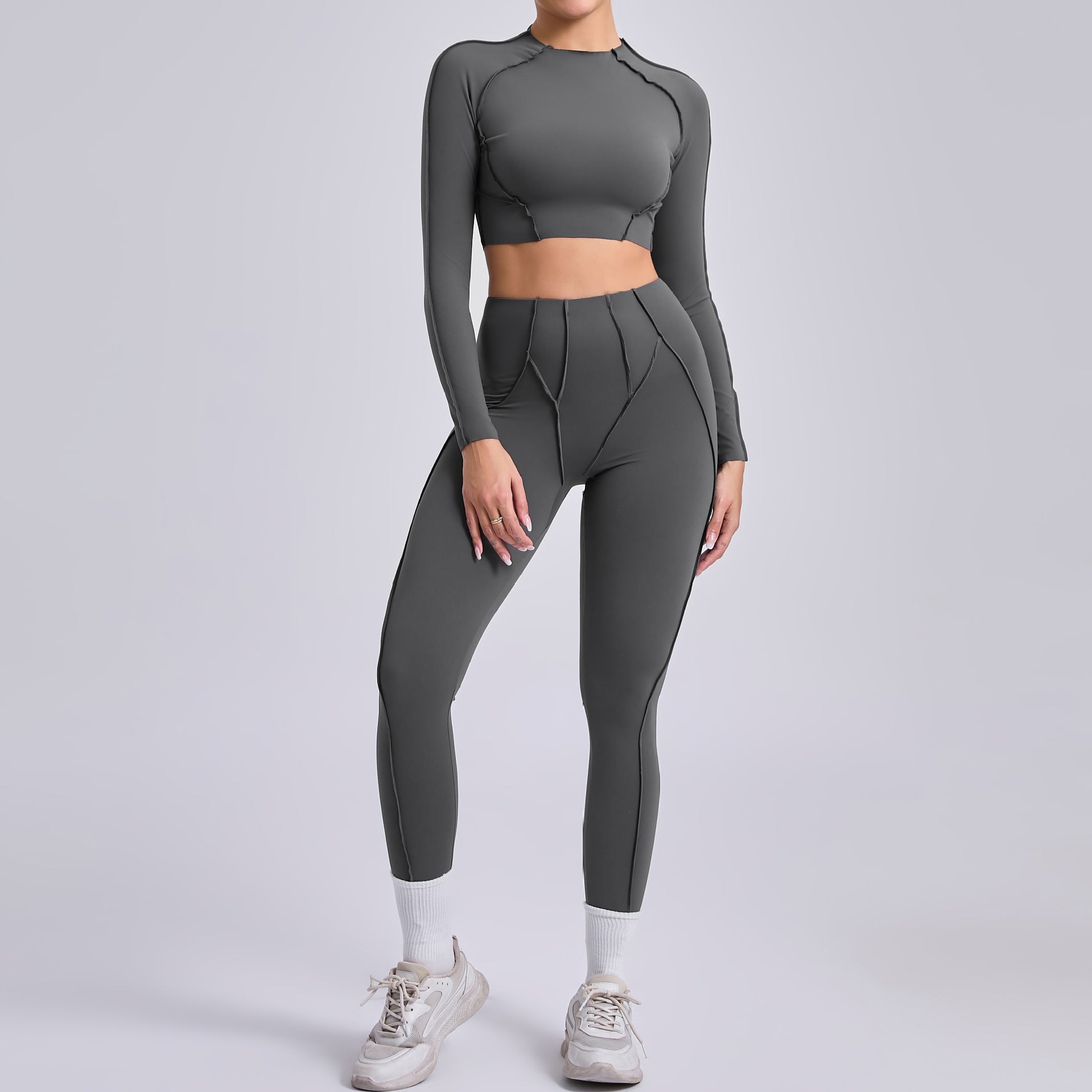 Lila Zen Sculpt Seam Long Sleeve Crop Top & Leggings Set
