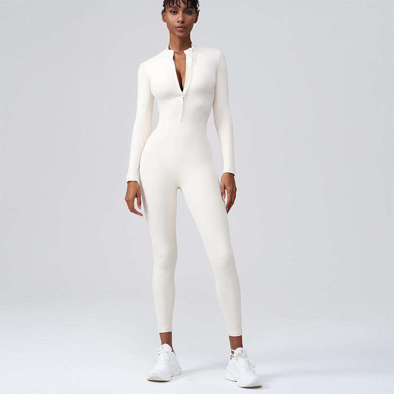 Lila Zen Half-Zip Open-Back Sculpt Yoga Jumpsuit