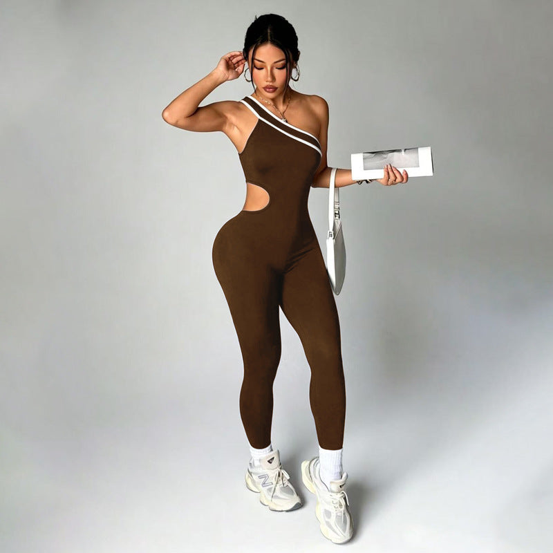 Lila Zen One-Shoulder Cutout Sculpt Yoga Jumpsuit