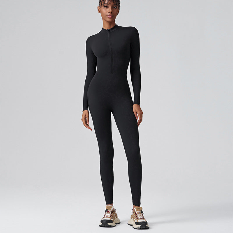 Lila Zen Half-Zip Open-Back Sculpt Yoga Jumpsuit