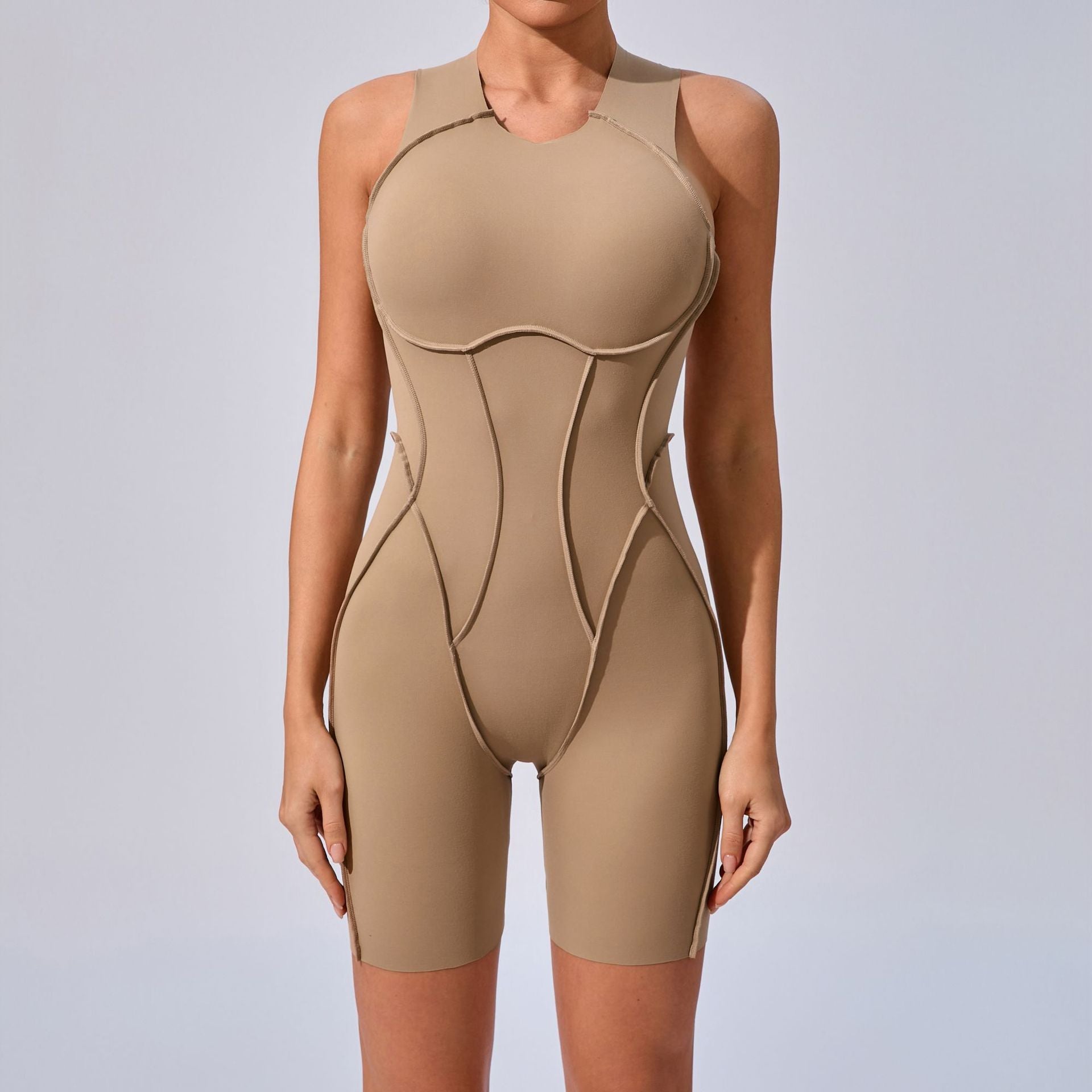 Lila Zen Sculpt Seam Open Back Biker Short Romper