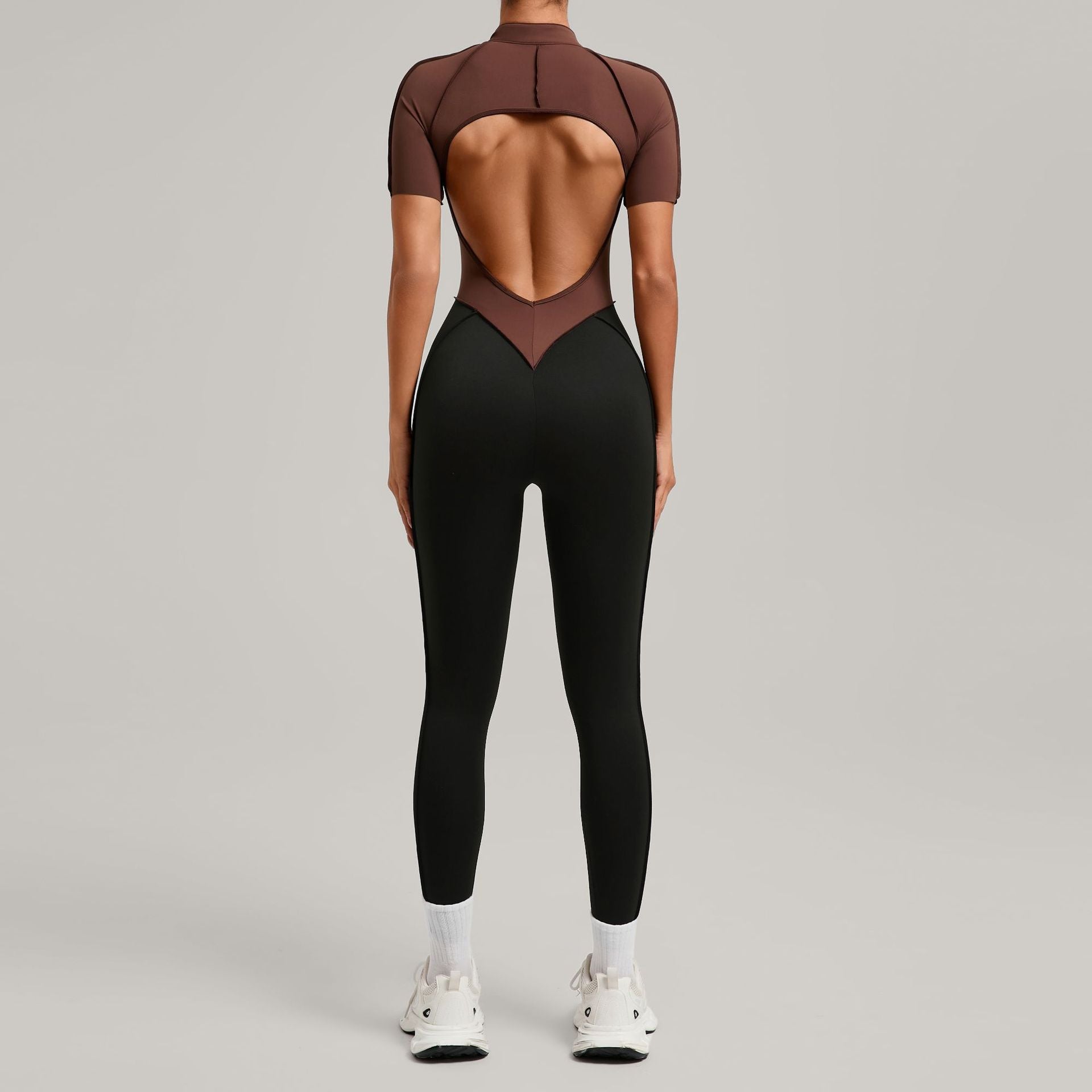 Lila Zen Zip Front Colorblock Backless Active Jumpsuit