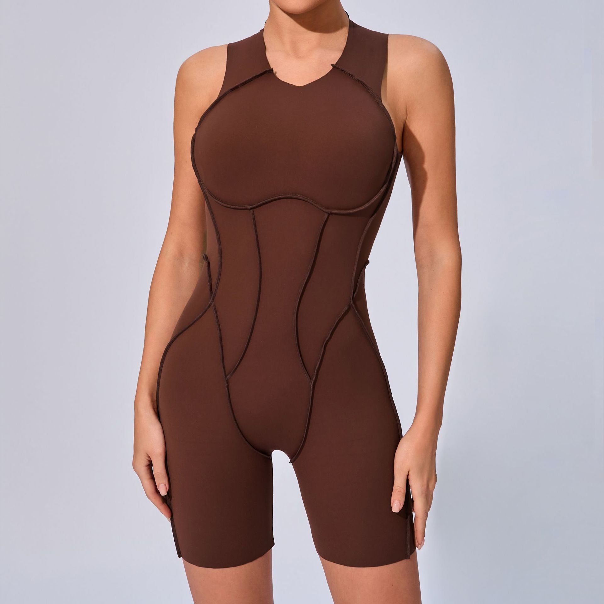Lila Zen Sculpt Seam Open Back Biker Short Romper