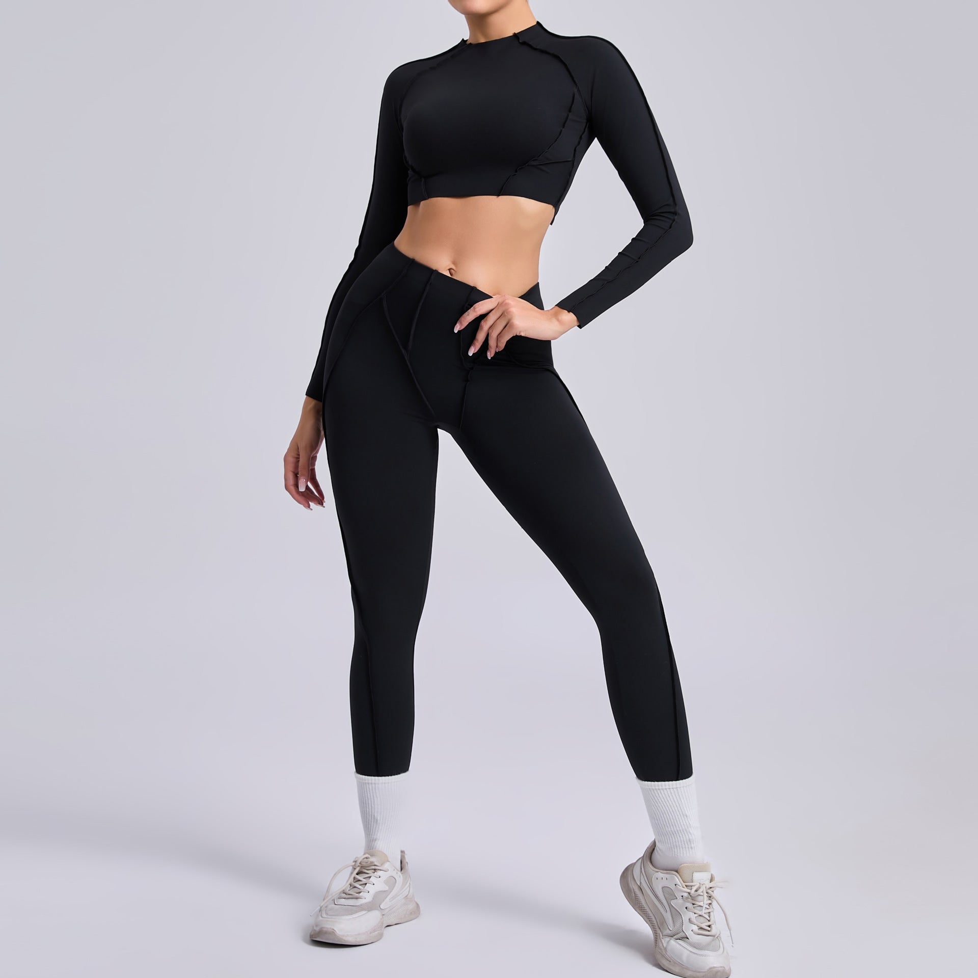Lila Zen Sculpt Seam Long Sleeve Crop Top & Leggings Set