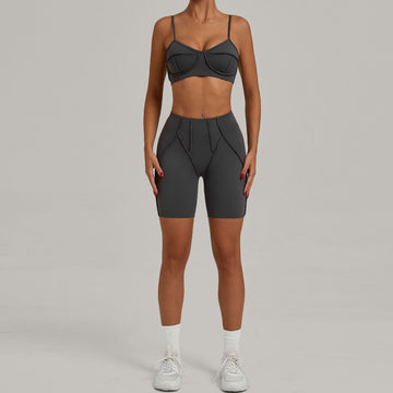Lila Zen Sculpt Seam Padded Sports Bra & Biker Shorts Set