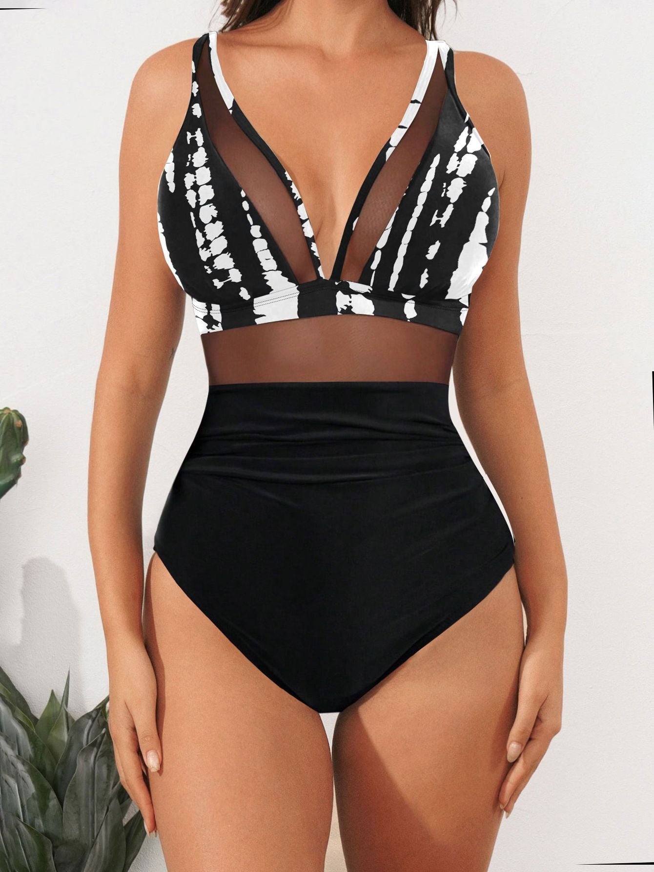 Lila Zen Plunge Mesh Tummy Control One-Piece Swimsuit