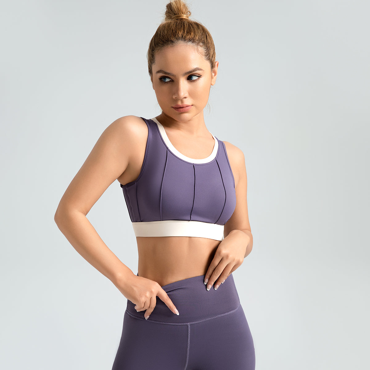 Lila Zen Vertical striped color-block yoga bra