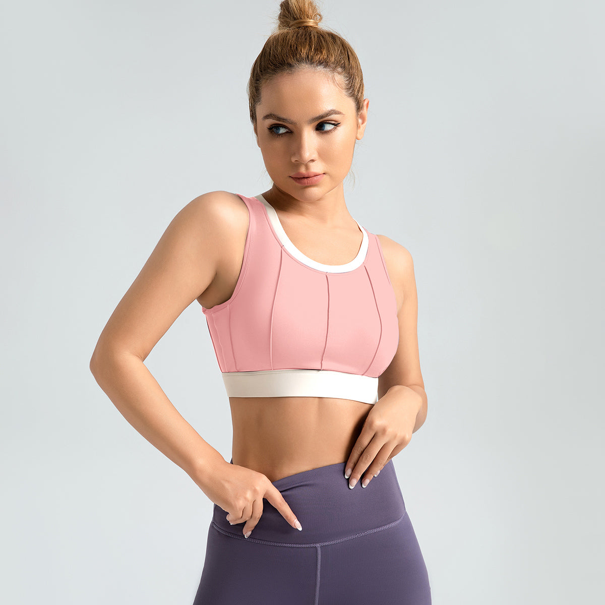 Lila Zen Vertical striped color-block yoga bra