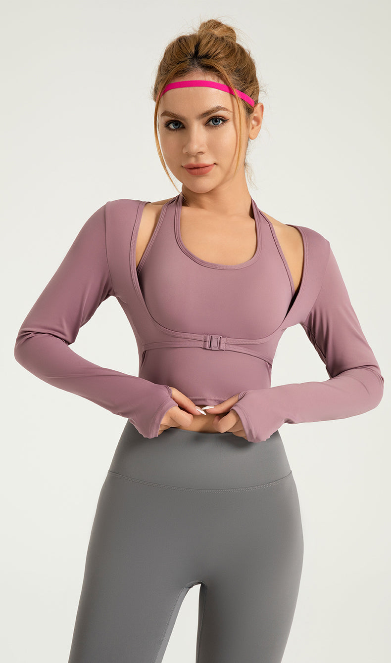 Halter-neck front buckle sports long sleeve