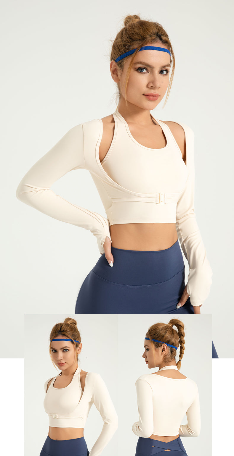 Halter-neck front buckle sports long sleeve